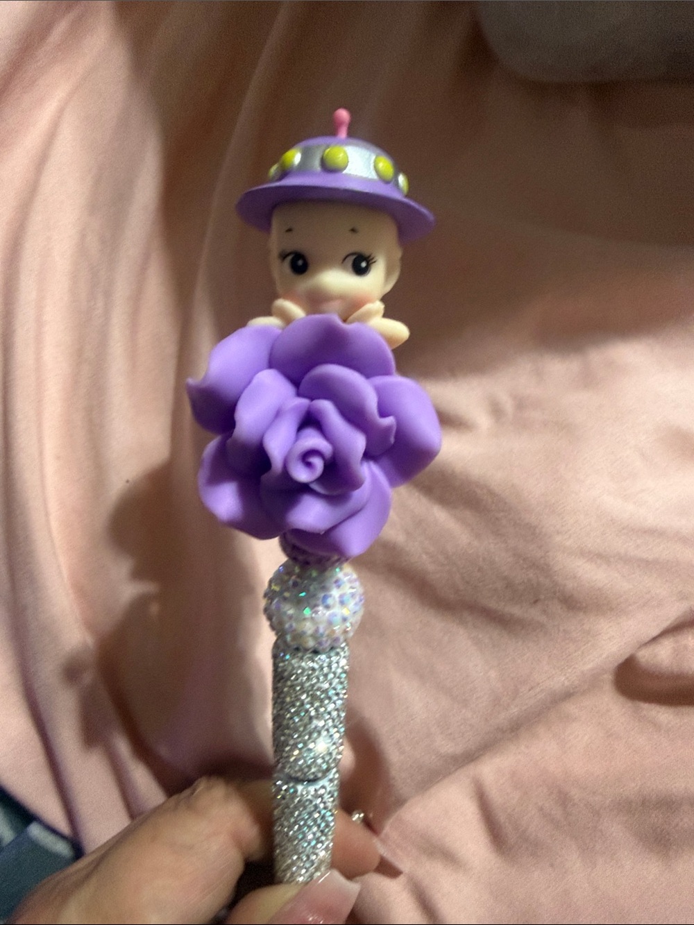 Purple Flower Sonny Angel rhinestone pen with extra pen refill